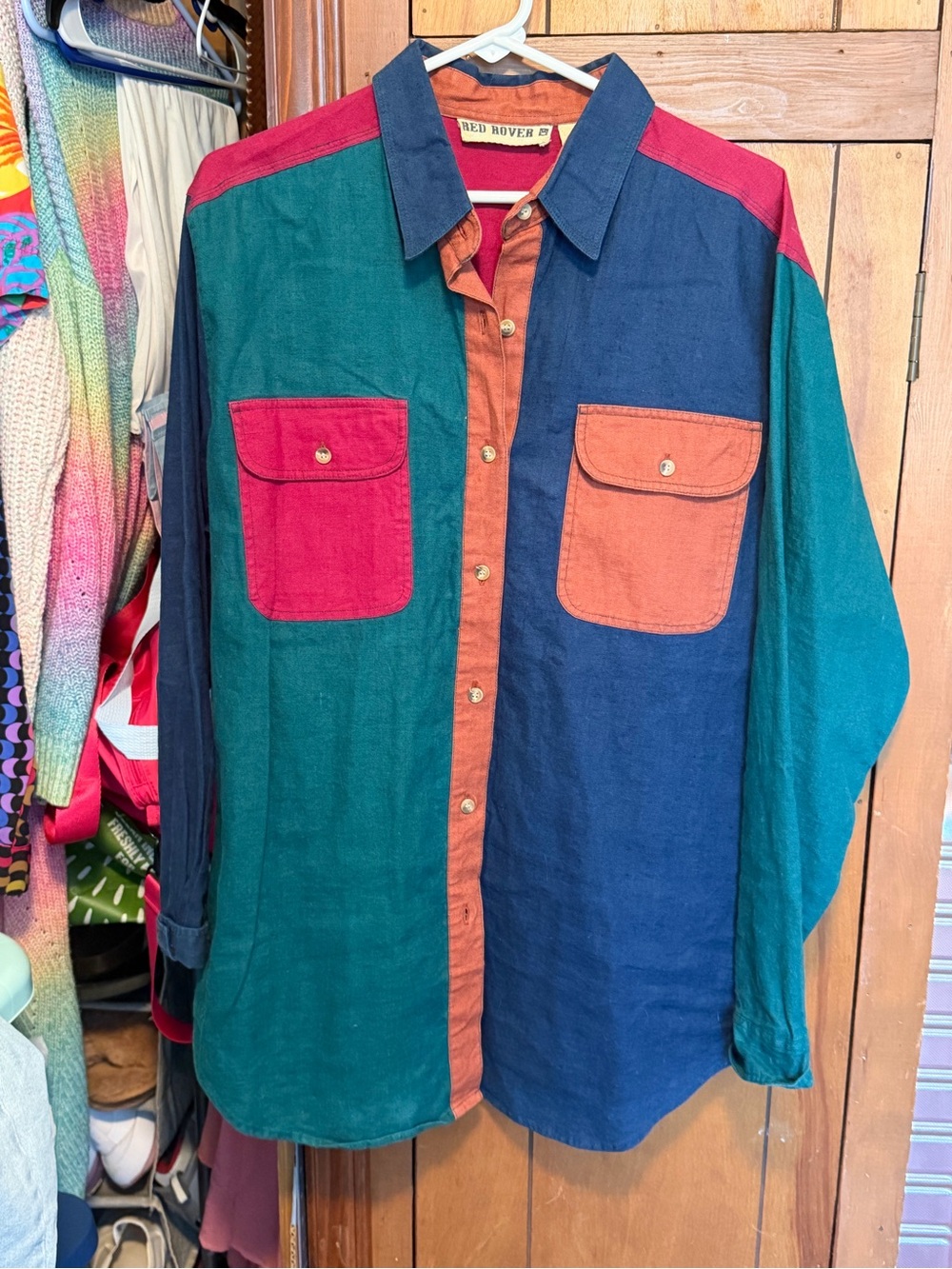 Colorblock Long-Sleeve Button-Down Shirt - Multi